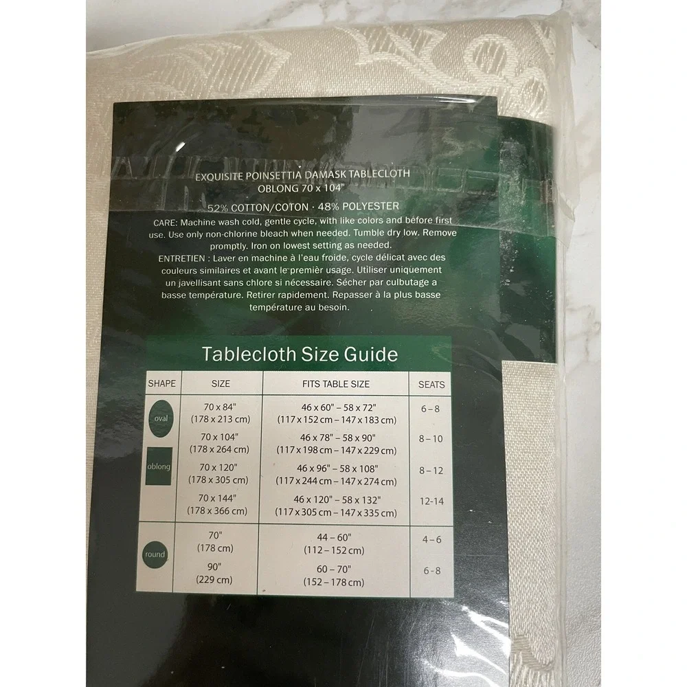 Holiday Things Cream Tablecloth Poinsettia Damask New in Package 70x104‎